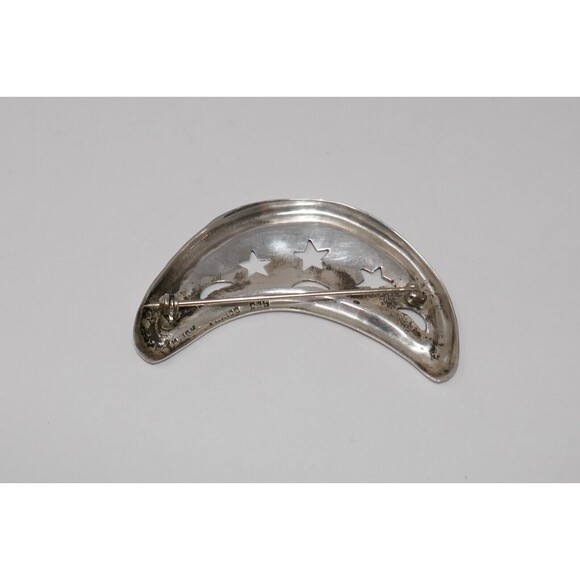 Mexico Taxco Sterling Silver 925 Crescent Moon And Stars Brooch - Picture 7 of 11